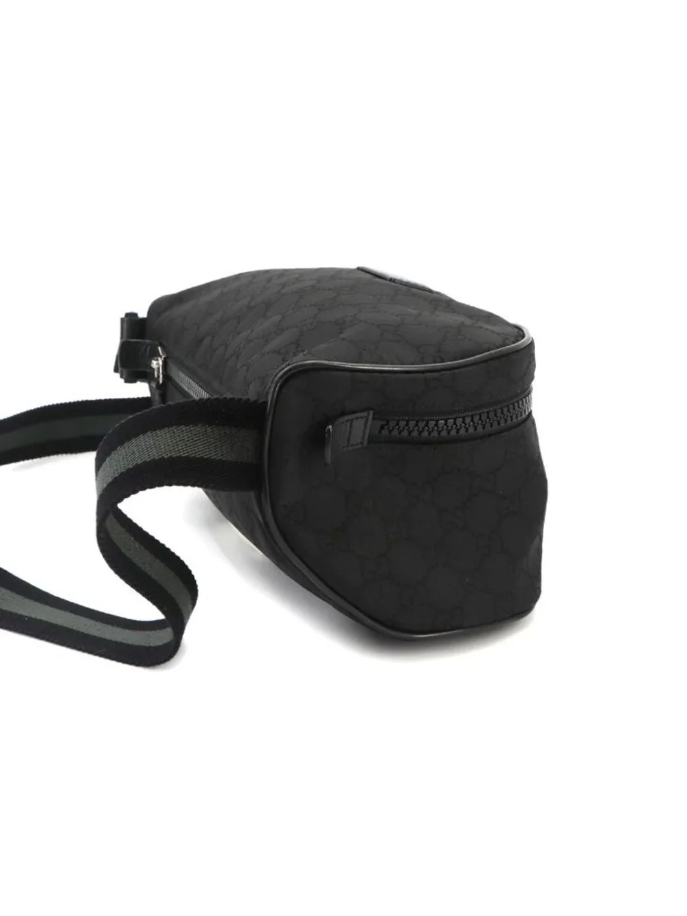 Gucci GG Nylon Crossbody Waist Bag Leather Black Silver